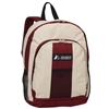 #BP2072-BEIGE/BURGUNDY Wholesale Backpack with Front & Side Pockets - Case of 30 Backpacks