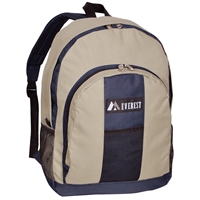 #BP2072-KHAKI/NAVY Wholesale Backpack with Front & Side Pockets - Case of 30 Backpacks