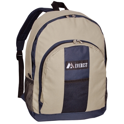 #BP2072-KHAKI/NAVY Wholesale Backpack with Front & Side Pockets - Case of 30 Backpacks