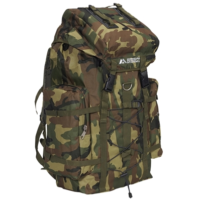 #C8045D-CAMO Wholesale Woodland Camo Hiking Backpack - Case of 10 Hiking Backpacks