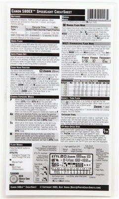 Near Mint Canon 580EX Speedlight CheatSheet #P4799