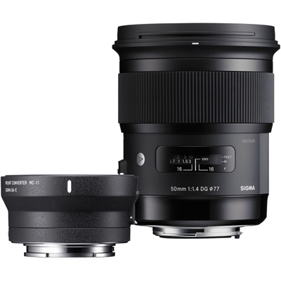 Sigma 50mm f/1.4 DG HSM Art Lens for Canon EF and MC-11 Mount Converter/Lens Adapter for Sony E Kit