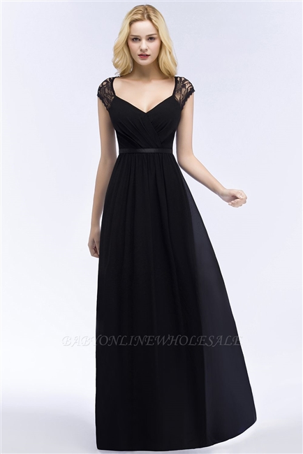 ROSALIA | A-line V-neck Floor Length Lace Chiffon