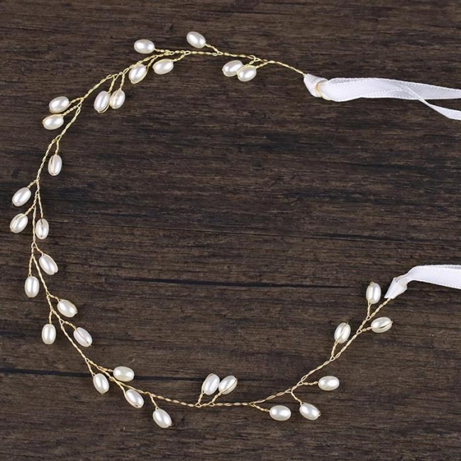 Crystal Wired Hairband with Pearls and Crystal Bead Floral Design