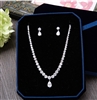 Cubic Zirconia Round Shape Necklace Stud Earrings Pear Pendant Women Jewelry Sets for Wedding