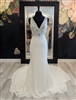 ALESSANDRA SHEATH | Illusion Deep V Straps Lace Appliques Crepe Sheath Gown |