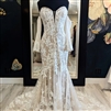 STEFANIE | Fit and Flair Floral Lace Gown w/ Corseted Bodice and Detachable Applique Sleeves