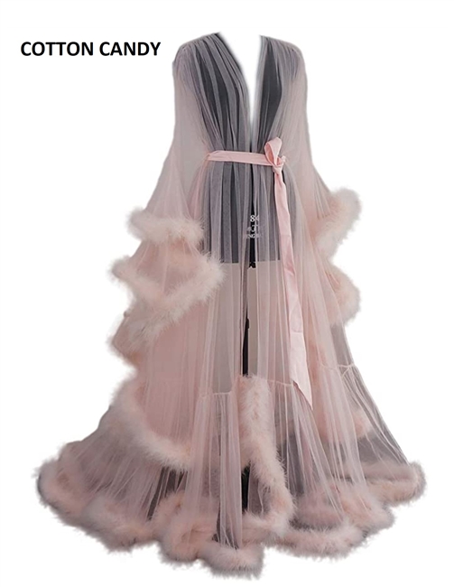 Marabou Feather Vintage Glam Sheer Robe-Long