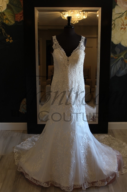 ANGELIQUE | Lace Sheath Gown with Low Butterfly Back and Lace Train