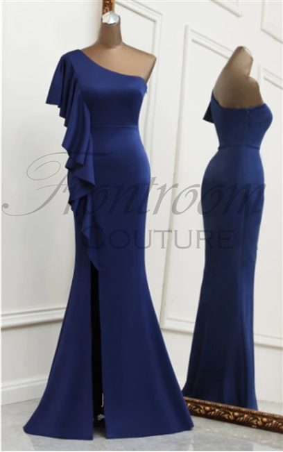 CASSIDY | One Shoulder Fit and Flare Ruffle Gown with Slit
