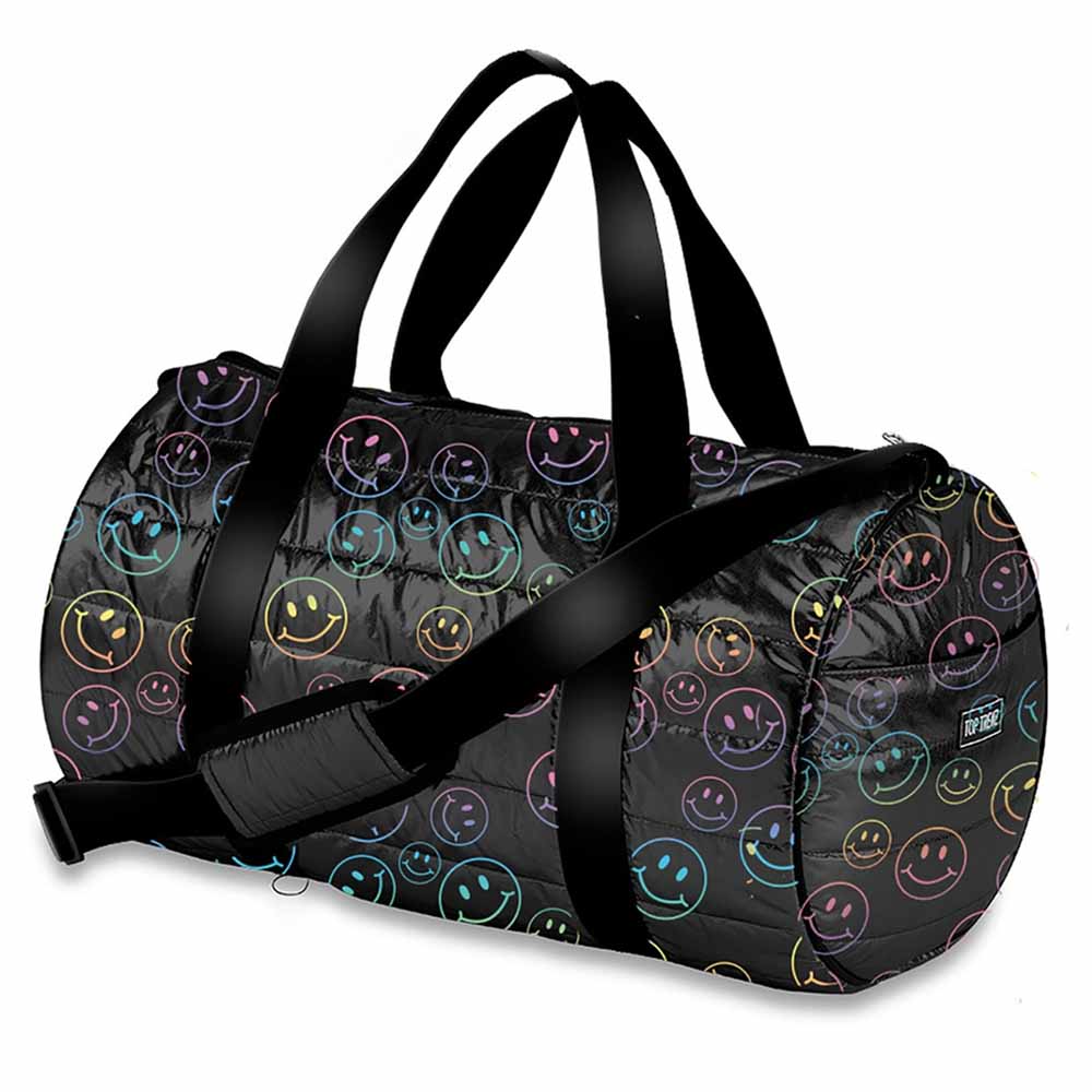 Black Puffer Outline Happy Face Duffle Bag