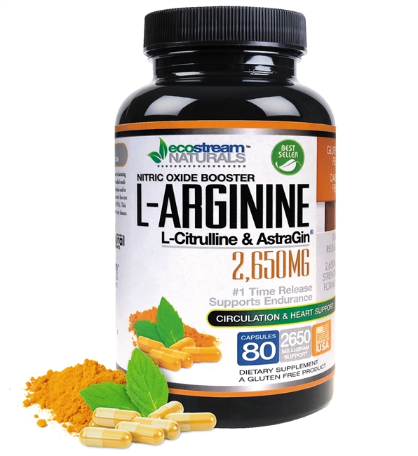 Nitric Oxide Booster L-Arginine Time Release 2,650 mg - Plus L-Citrulline and Astragin