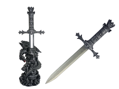 17"  Fantasy Polyresin Dragon and Castle with Dagger