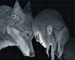 3d lenticular picture of wolf and girl