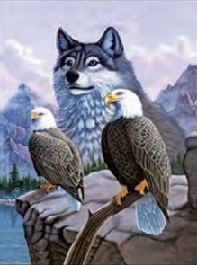 166/ 612B 3d wolf with two eagles 2a2516