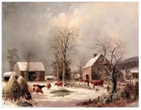 1067 30x40cm Deep Farm Scene with Cows