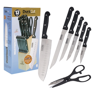 13 Piece Master Chef Cutlery Set W/ Block Black Handles