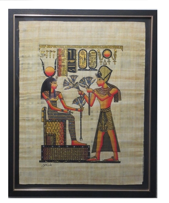 Ramses II presenting Hathor with flowers (glitter) Framed Papyrus #10