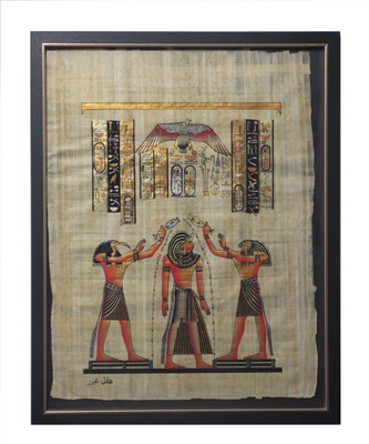 Thoth and Horus pouring life on Pharaoh Framed Papyrus #7