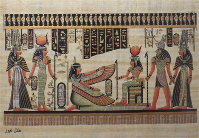 #53 Nefertiti escorted by Isis, Ma'at before Hathor, Nefertiti escorted by Horus Papyrus