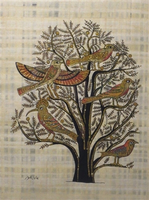 #63 Birds in Acacia Tree- Tomb of Khnumhotep III Glitter  Papyrus