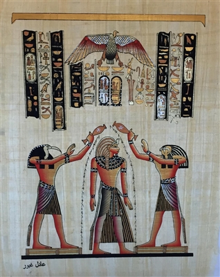 #7 Thoth and Horus pouring life on Pharaoh Papyrus