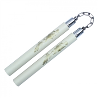 12" Foam White Nunchaku With Dragon Print With Metal Chain Link nunchuck