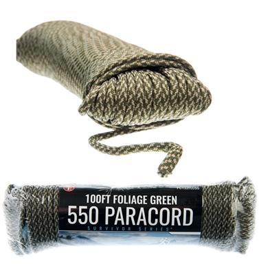 100' x 5/32" Paracord 7 strand (Foliage Green) Pull Strength 550 LBS