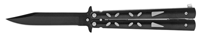 BK SD1006bk Butterfly Knife - Black with Silver Design