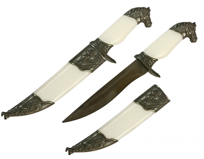 T2542HR 8.3" Horse Fantasy Dagger w/white plastic scabbard