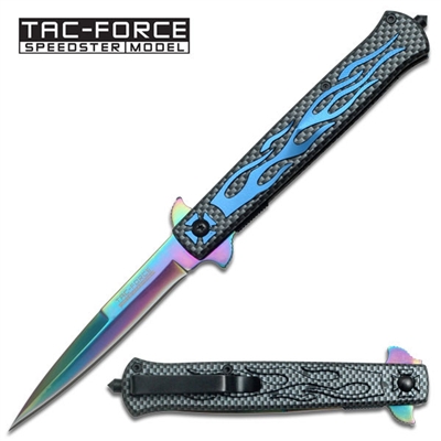 Tac-Force Stiletto Assisted Opening Knife with Rainbow Blade TF-647BL