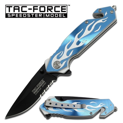 Tac-Force Assisted Opening Silver Flame on Blue Handle Knife TF-801BLS