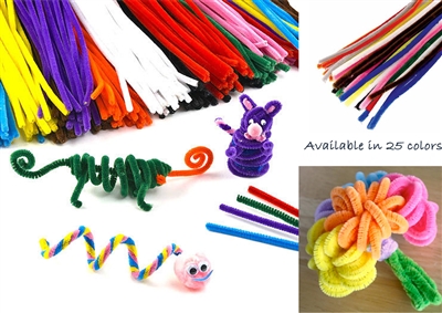 100PCS Craft Chenille Stems Pipe Cleaners 6mm x 12" Top Quality 25 colors