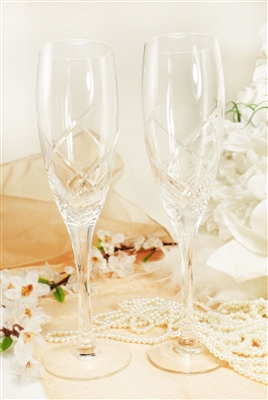 Crystal Swirl Wedding Toasting Glasses Champagne Flutes Engrav