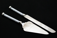 Wedding Knife and Cake Server Set with Diamond Filled Glass Tube Handle