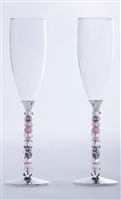 Pink Beaded Wedding ChampagneToasting Glass Set Engraved