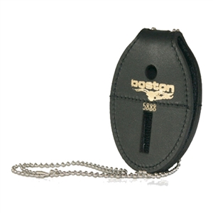 Boston Leather Oval Badge Holder,  Hook & Loop Closure w/Chain