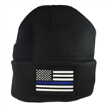 Thin Blue Line Flag Embroidered Beanie