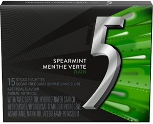 5 Rain Spearmint Gum 10/15 pcs Sugg Ret $3.09