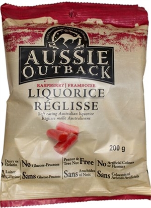 Aussie Outback Australian Raspberry Licorice 8/200g Sugg Ret $3.19