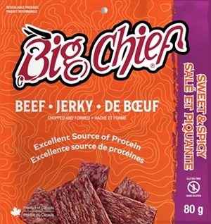 Big Chief 80g Sweet & Spicy Beef Jerky 12/80g Sugg Ret $6.59***ON SALE 2 for $12.00***