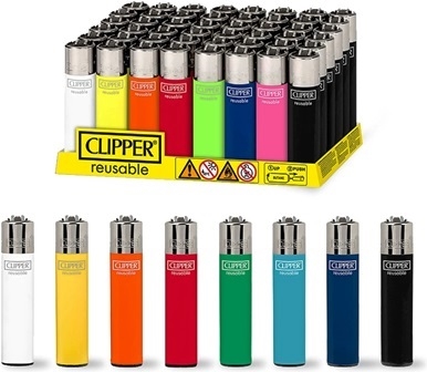 Clipper Classic Large Refillable/Reusable Premiun Lighter Assorted Colors 48 ct Display Sugg Ret $1.99