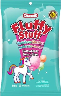 Cotton Candy Charms Fluffy Stuff Rainbow Sherbert Bag 12/60g Sugg Ret $4.29