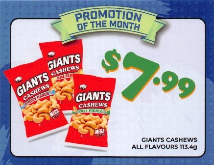 Giant Cashews 1 each Point of Sale Cards***PROMO $7.99 each***