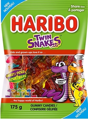 Haribo 175g Twin Snakes Gummy Candy 12/175g Sugg Ret $4.29