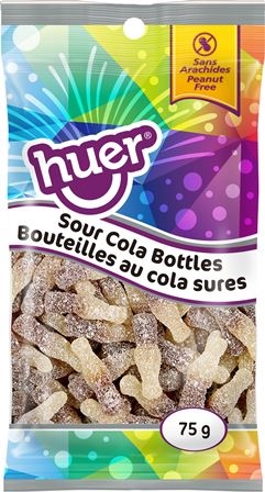 Huer 75g Sour Cola Bottles 12/75g Sugg Ret $1.89