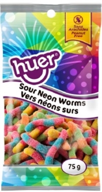 Huer 75g Sour Neon Worms 12/75g Sugg Ret $1.89