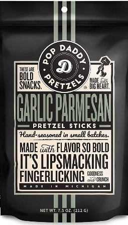 Pop Daddy Gourmet Pretzel Sticks Garlic Parmesan 12/212g Sugg Ret $6.99