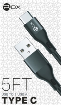 Rox Cables. Type-C To USB Black Colour 5 Foot Long Data Cable SM6742BK 6/ Sugg Ret $11.99