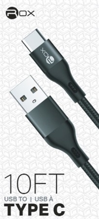 Rox Cables 10 Foot Long Type-C To USB Black Colour Data Cable SM6749BK 6/ Sugg Ret $14.99